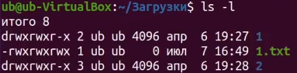 Вывод списка файлов командой ls -l