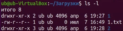 Вывод списка файлов командой ls -l