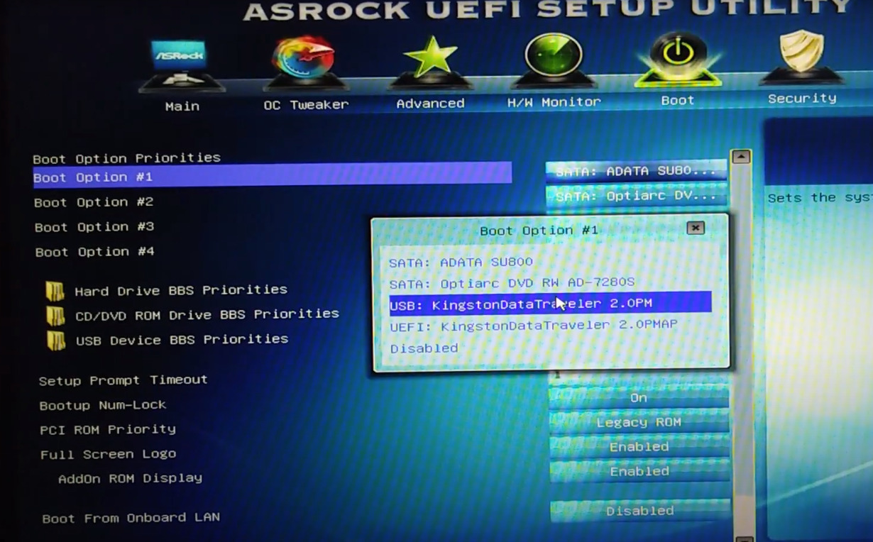 Загрузка boot с флешки в bios asrock