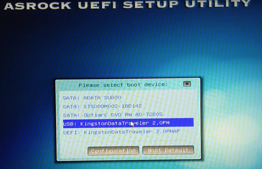 Выбор загрузочной флешки в boot menu asrock