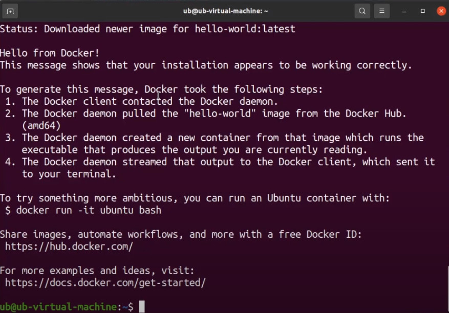sudo docker run hello world